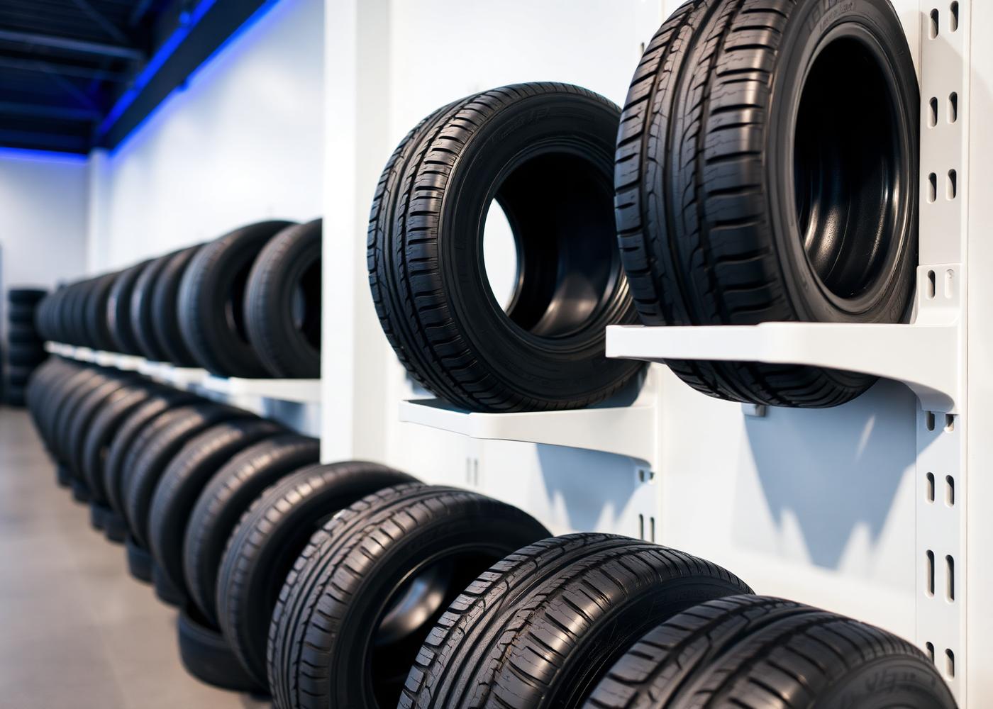 New tires displayed at Ronny's Unique Auto tire center in Toms River